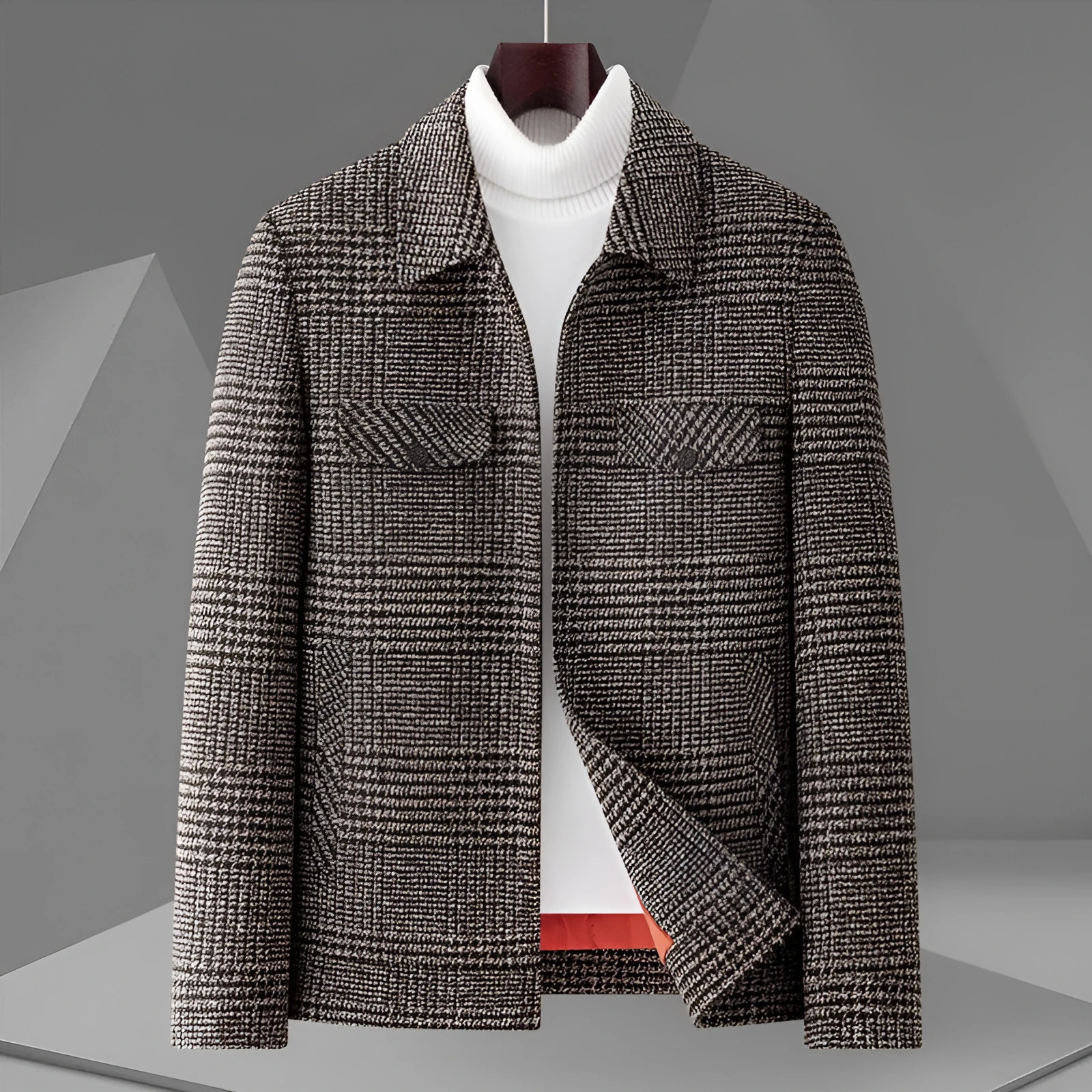 Autumn men's casual lapel jacket with check pattern in gray