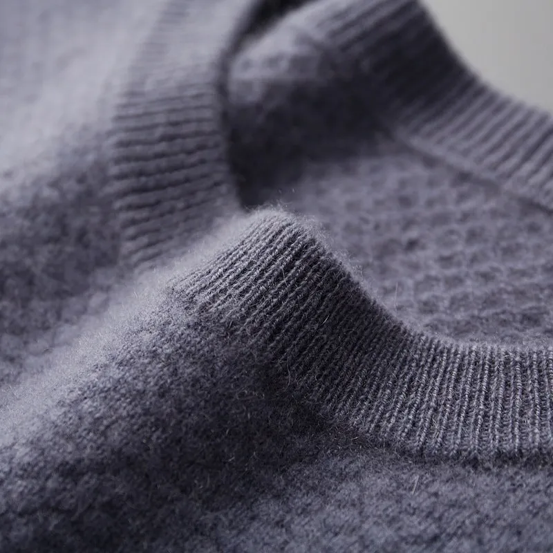 Men's autumn winter round neck pineapple stitch sweater in camel colour, pullover style for casual wear