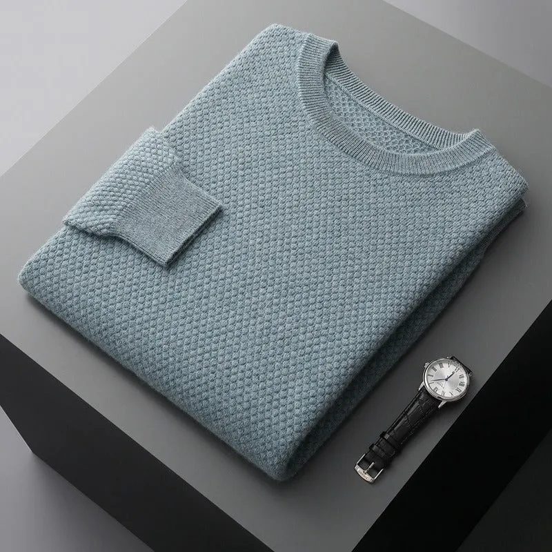 Men's autumn winter round neck pineapple stitch sweater in camel colour, pullover style for casual wear
