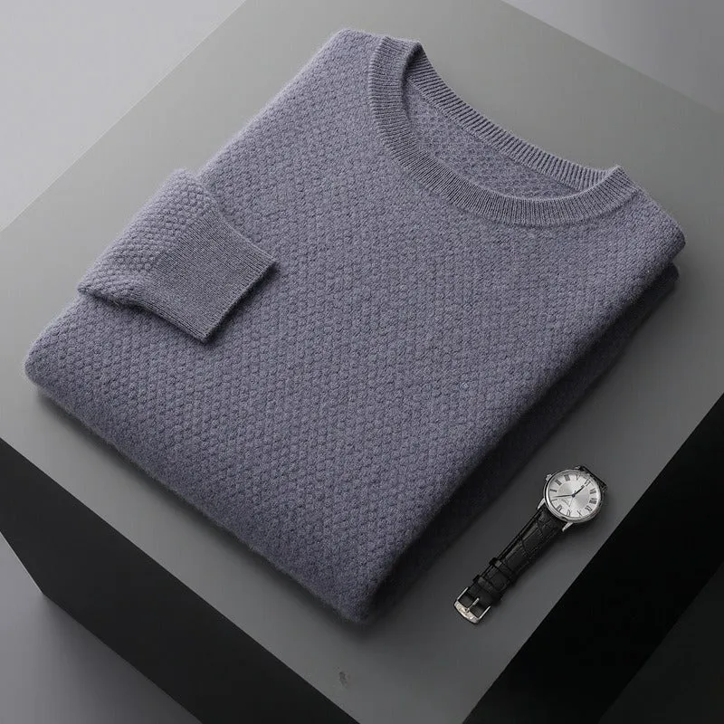 Men's autumn winter round neck pineapple stitch sweater in camel colour, pullover style for casual wear