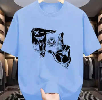 Men's cartoon pattern short sleeve t-shirt in mesh fabric available in multiple sizes