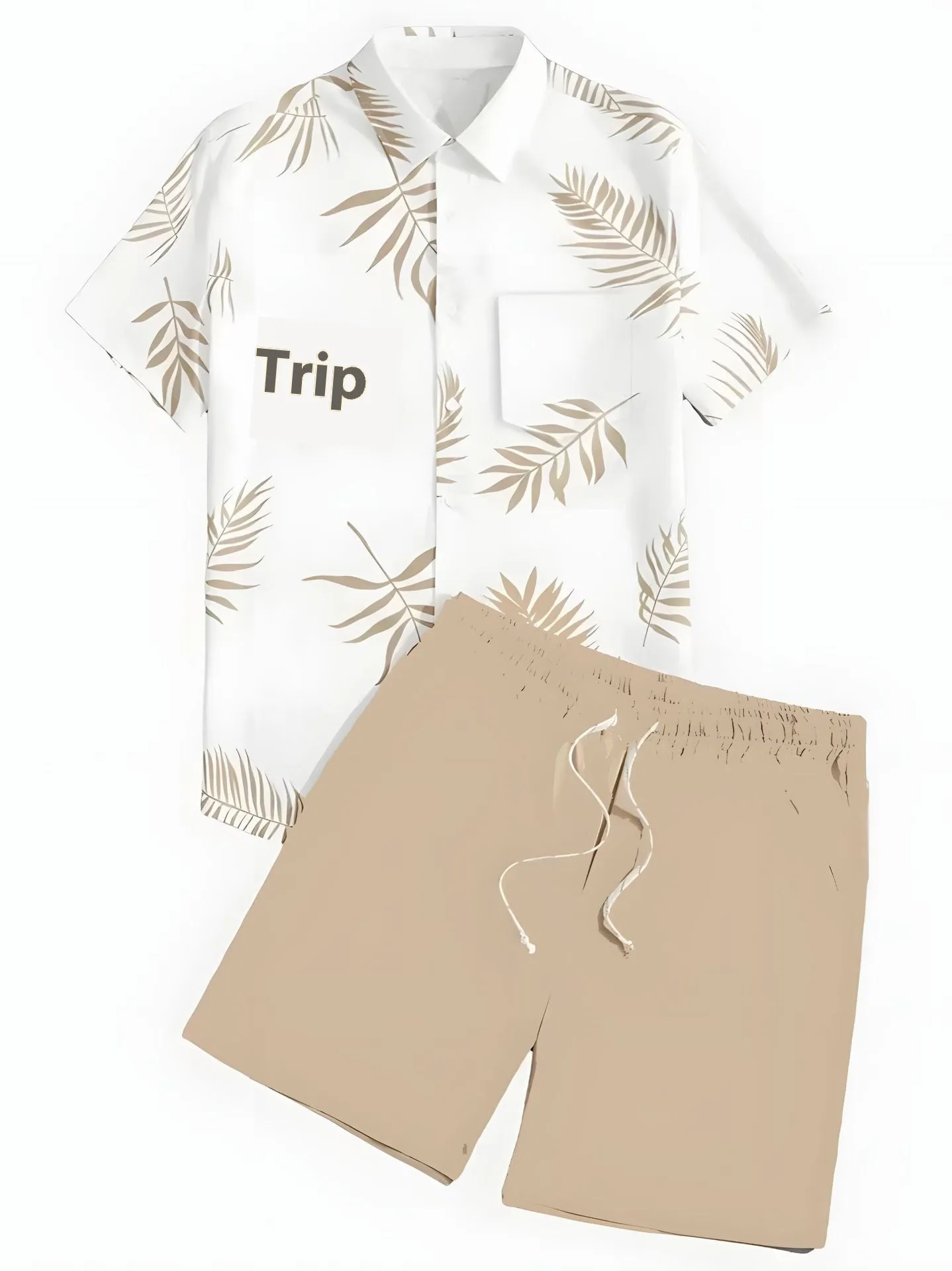 Black and white striped Hawaiian men's pullover shirt and shorts set on a model, loose fit, short sleeves.