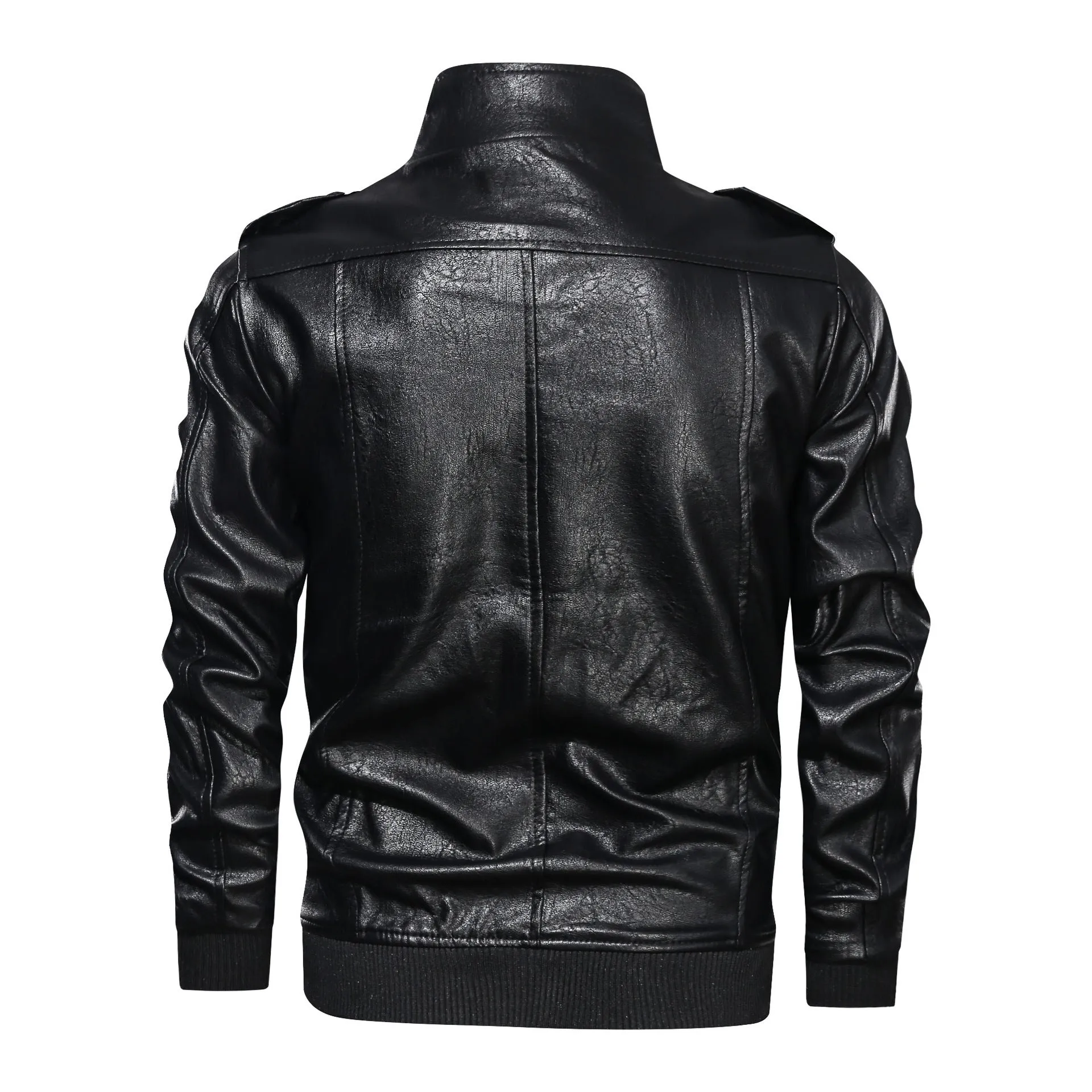 Men's retro washed PU leather jacket in brown, front view, zipper closure, fit type style