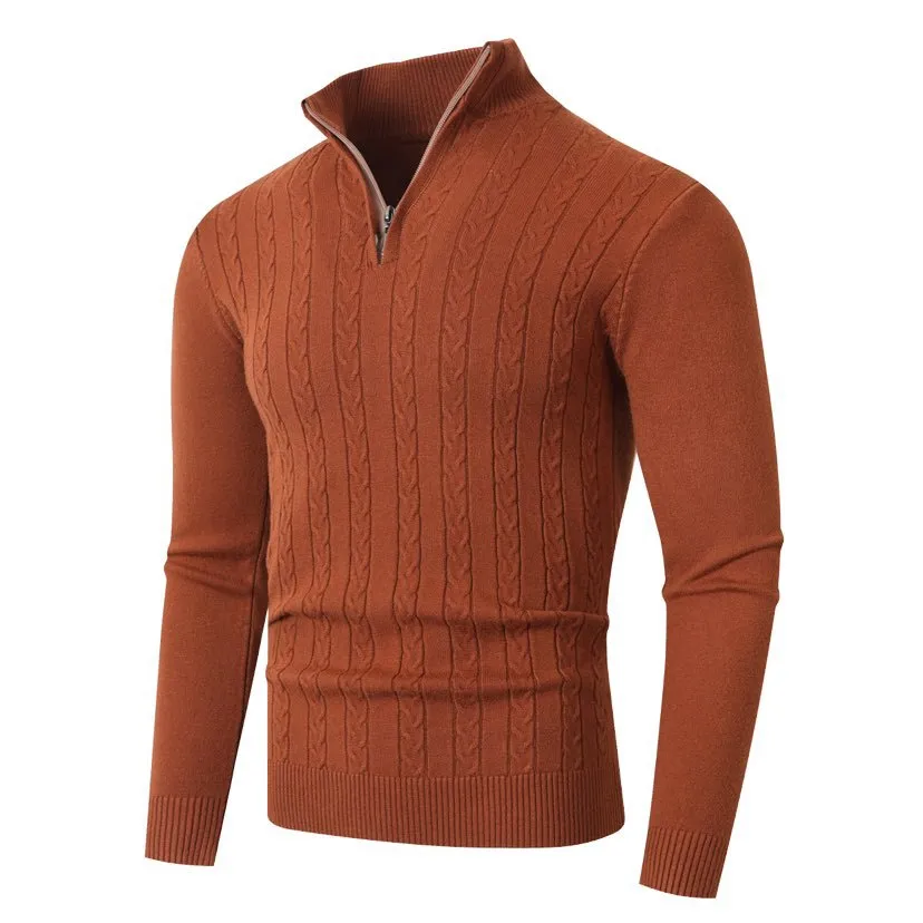 Men's casual knit sweater in loose pullover style, available in caramel colour, made from modal spandex blend