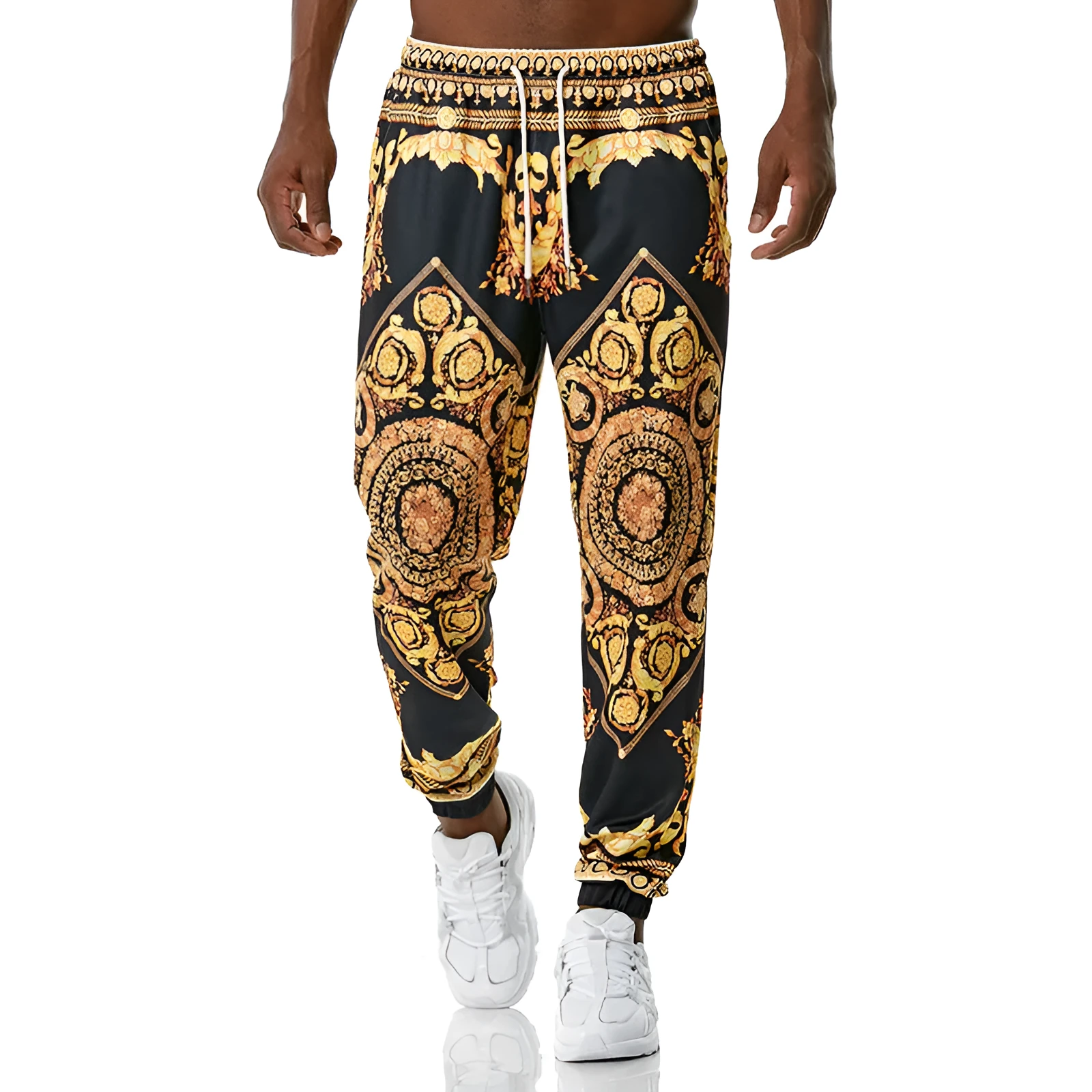 Printed jogging pants in loose fit with drawstring waist, small leg opening, and ribbed hem, available in multiple colours