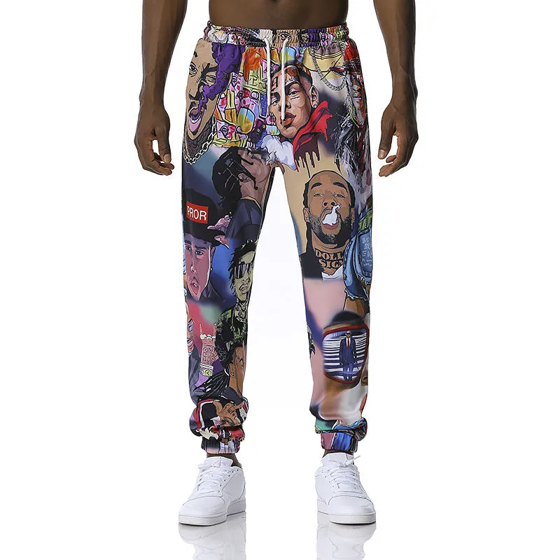 Printed jogging pants in loose fit with drawstring waist, small leg opening, and ribbed hem, available in multiple colours