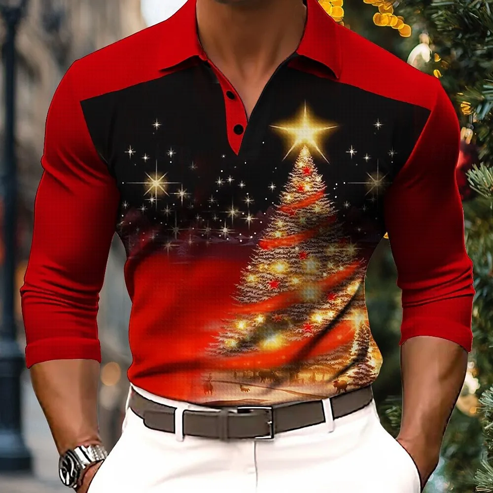 Long sleeve button-down polo shirt in loose fit with cartoon pattern and asymmetrical design