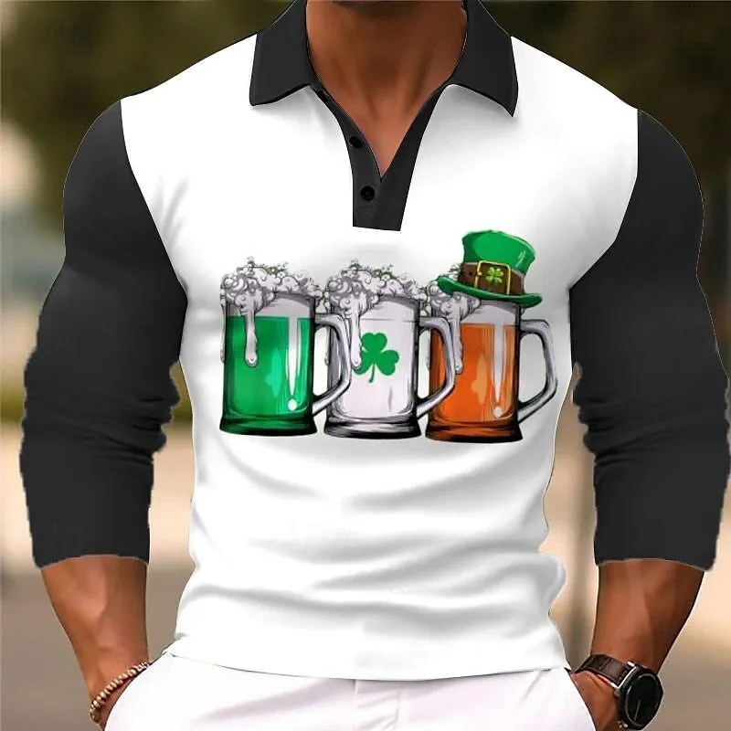 Long sleeve button-down polo shirt in loose fit with cartoon pattern and asymmetrical design