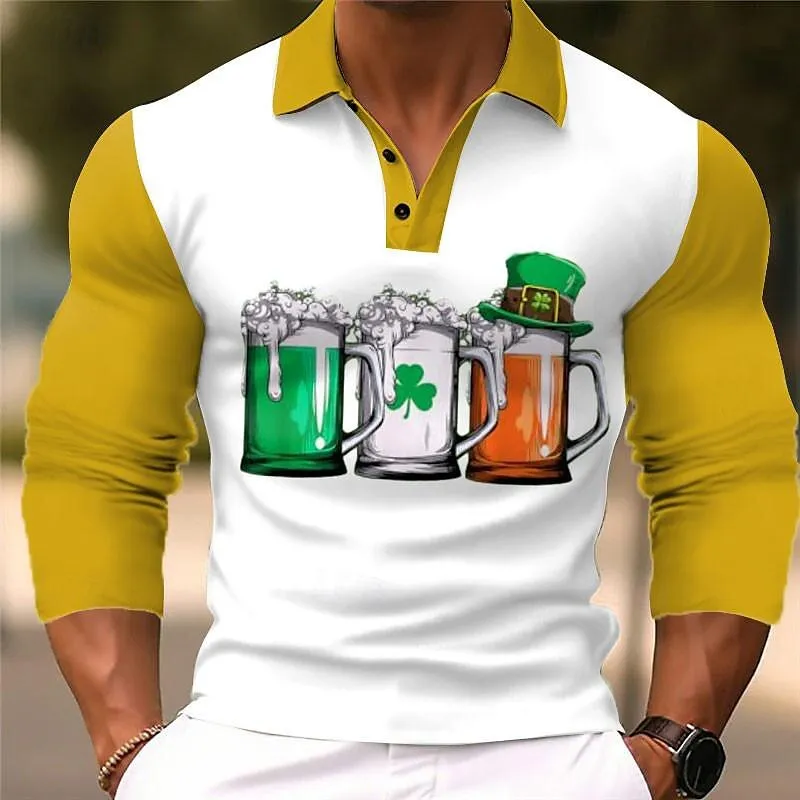 Long sleeve button-down polo shirt in loose fit with cartoon pattern and asymmetrical design