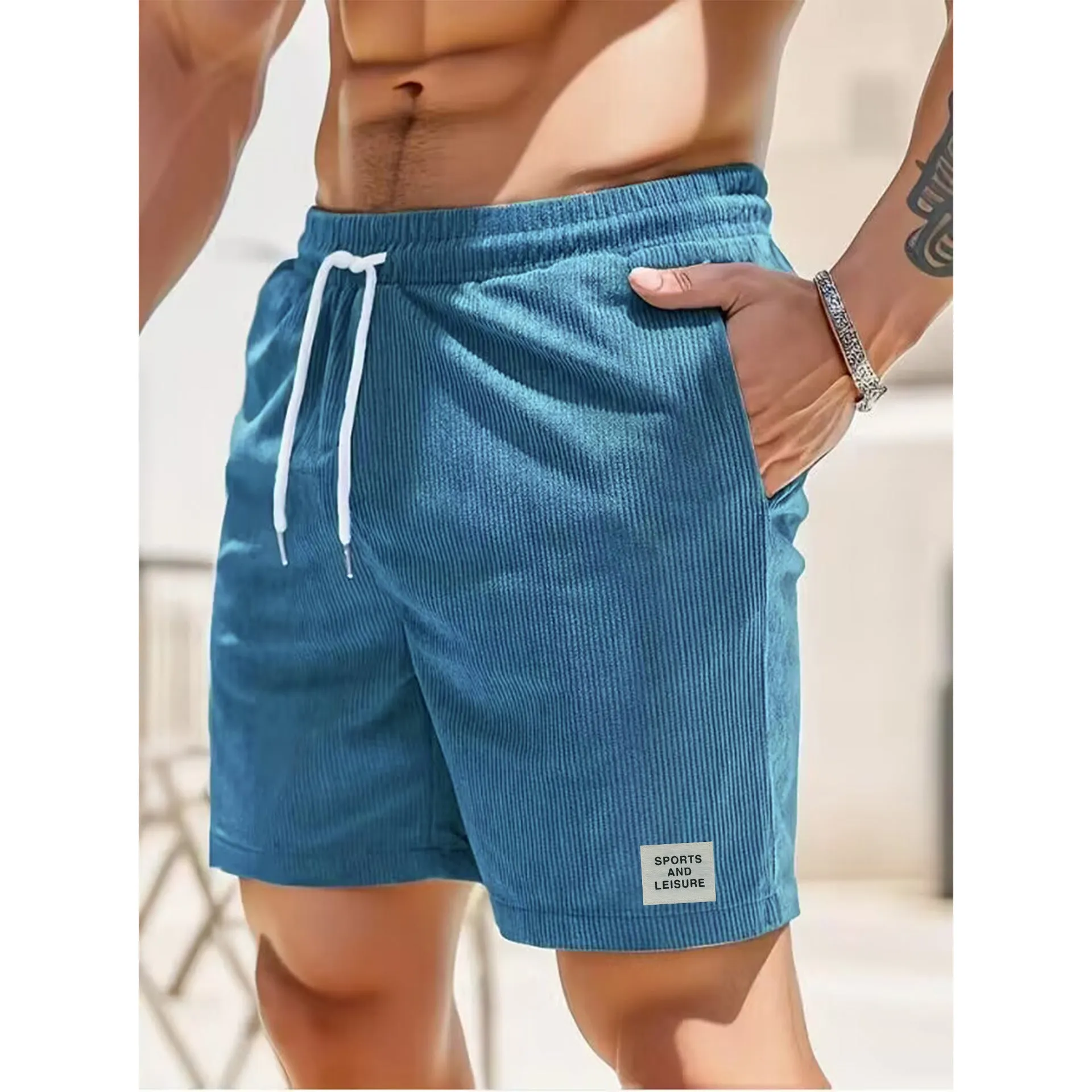 Summer corduroy sports pants with tied waist in yellow green blue khaki black army green beige coffee