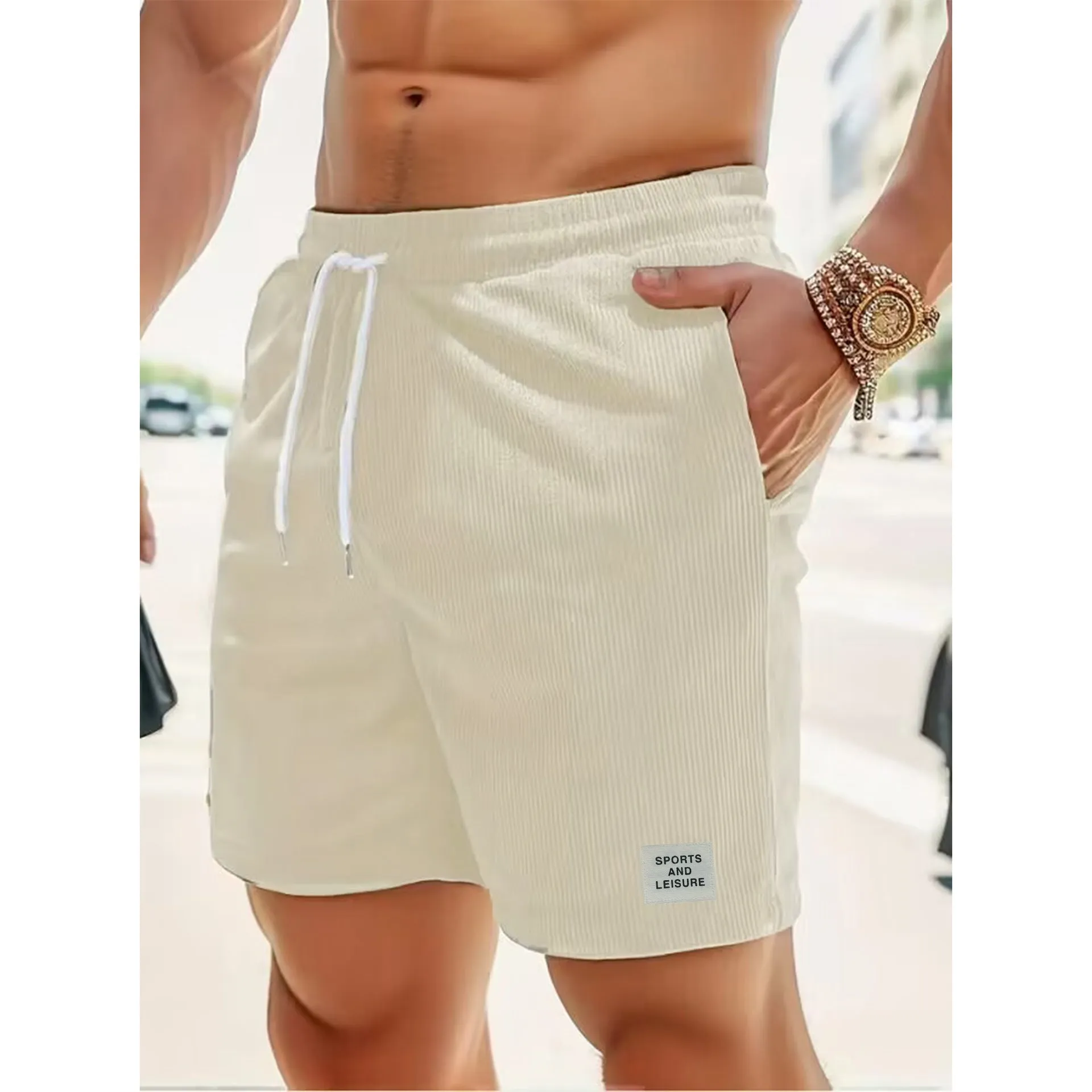 Summer corduroy sports pants with tied waist in yellow green blue khaki black army green beige coffee