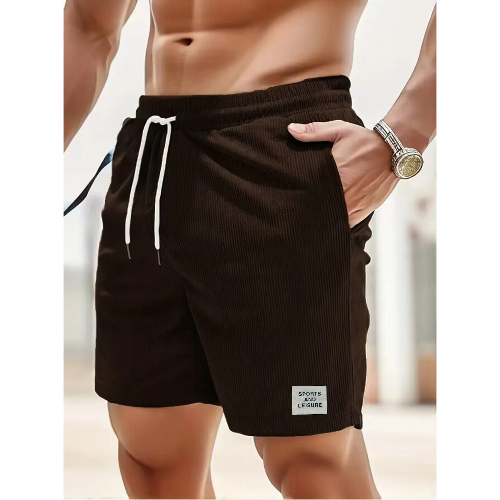Summer corduroy sports pants with tied waist in yellow green blue khaki black army green beige coffee
