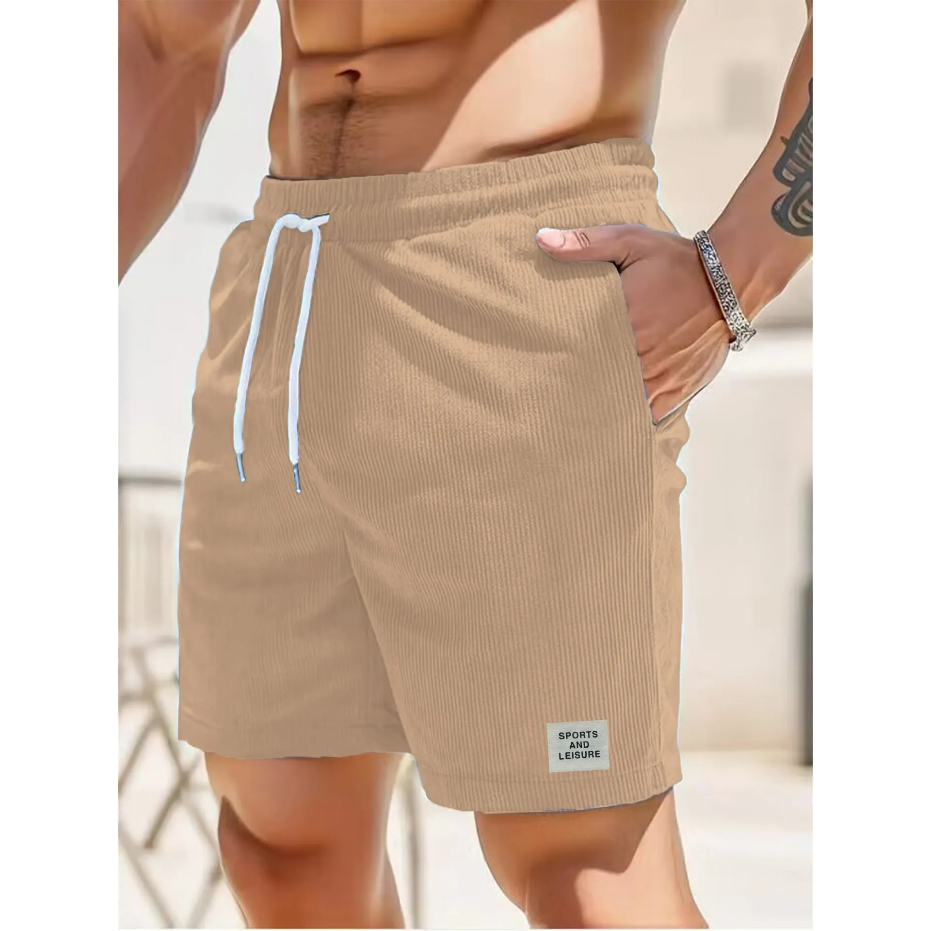Summer corduroy sports pants with tied waist in yellow green blue khaki black army green beige coffee