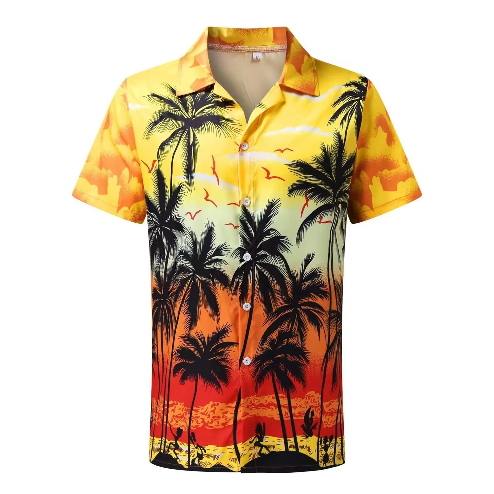 Hawaiian men's short-sleeved shirt with 3D printed colour pattern, regular cut cardigan style