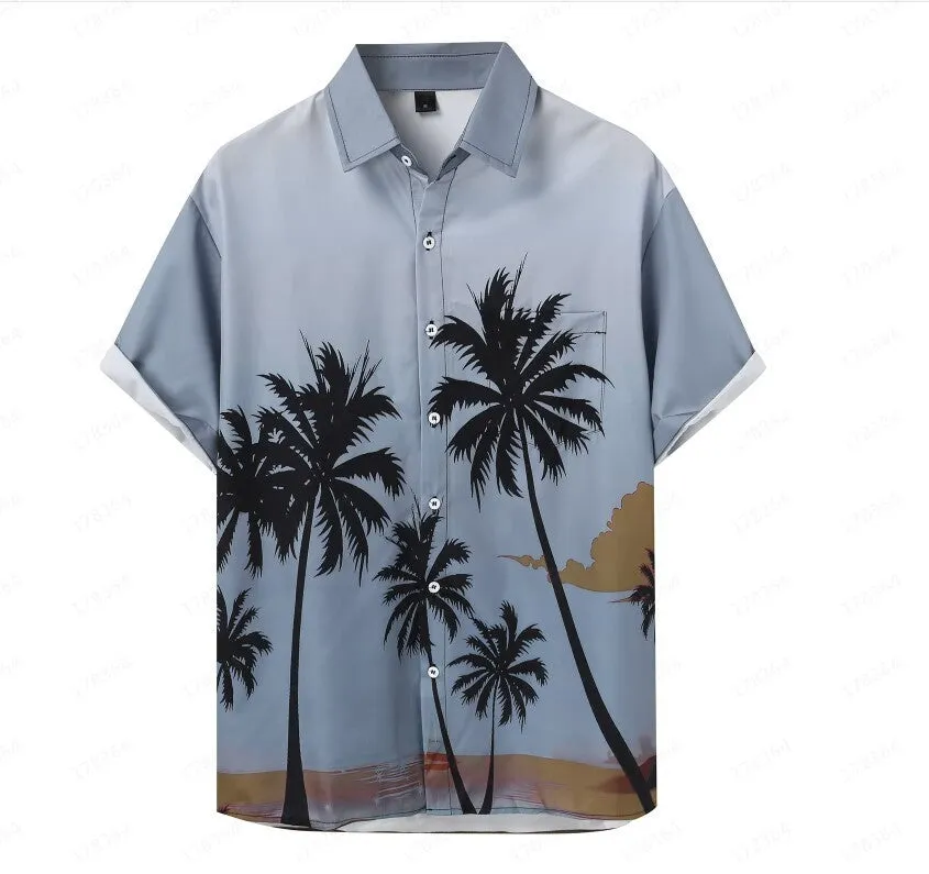 Hawaiian men's short-sleeved shirt with 3D printed colour pattern, regular cut cardigan style