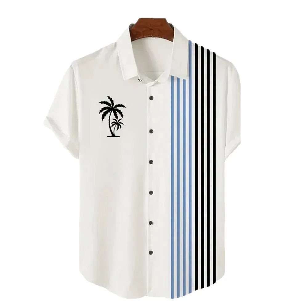 Hawaiian men's short-sleeved shirt with 3D printed colour pattern, regular cut cardigan style
