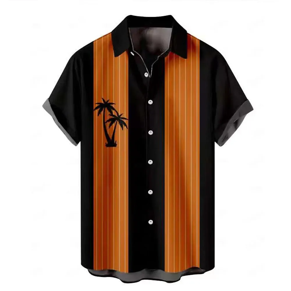 Hawaiian men's short-sleeved shirt with 3D printed colour pattern, regular cut cardigan style