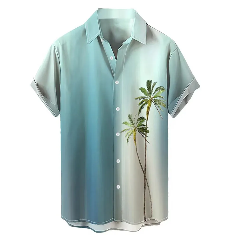 Hawaiian men's short-sleeved shirt with 3D printed colour pattern, regular cut cardigan style