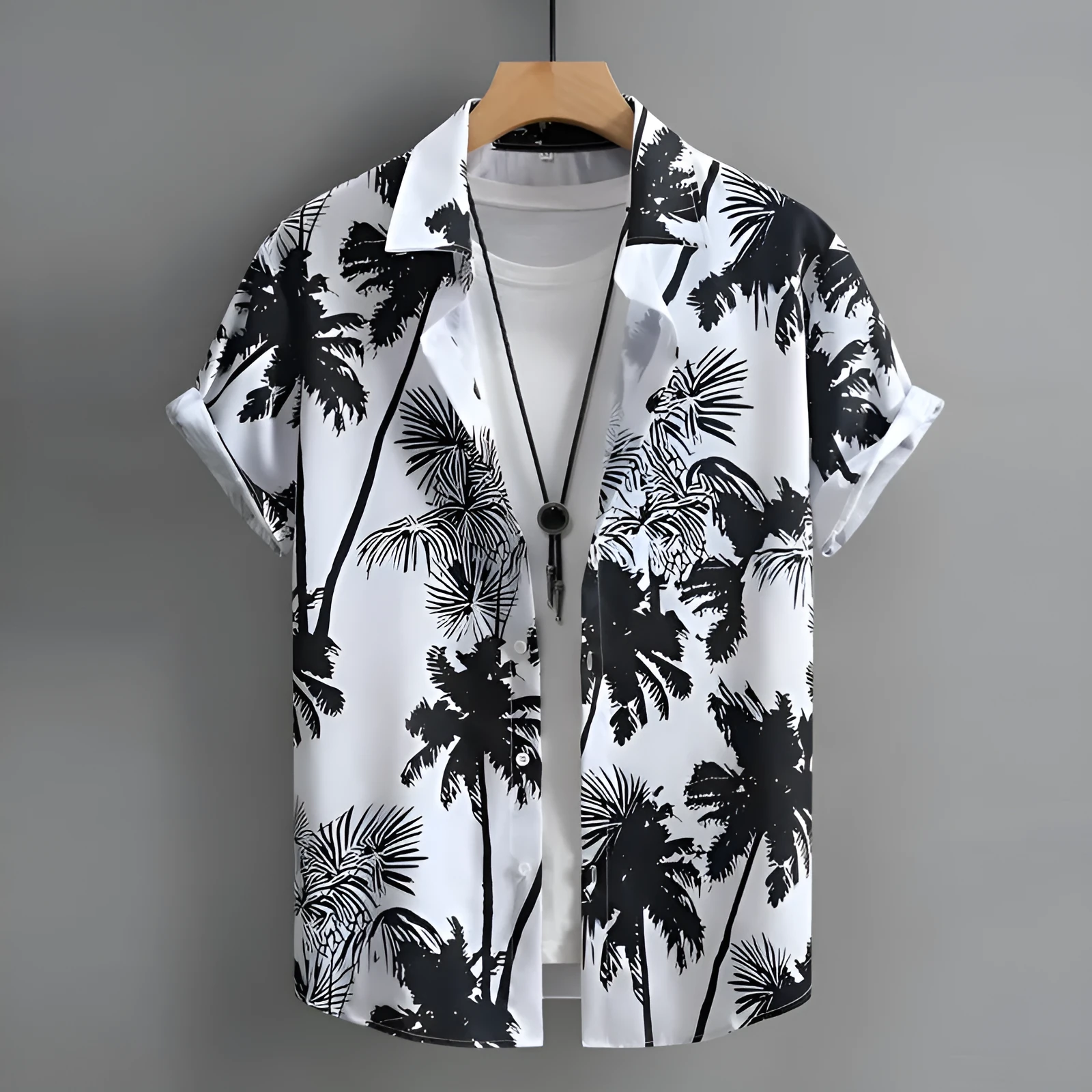 Hawaiian men's short-sleeved shirt with 3D printed colour pattern, regular cut cardigan style