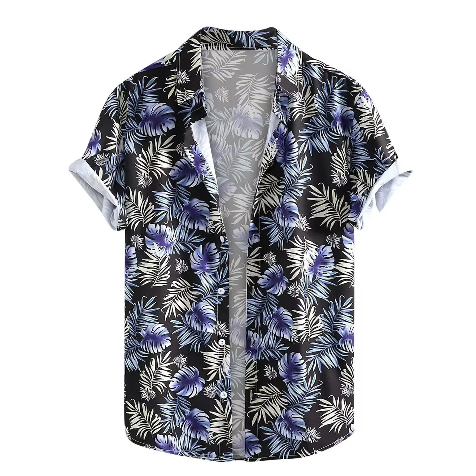 Hawaiian men's short-sleeved shirt with 3D printed colour pattern, regular cut cardigan style