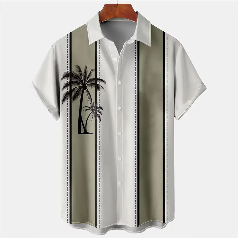 Hawaiian men's short-sleeved shirt with 3D printed colour pattern, regular cut cardigan style