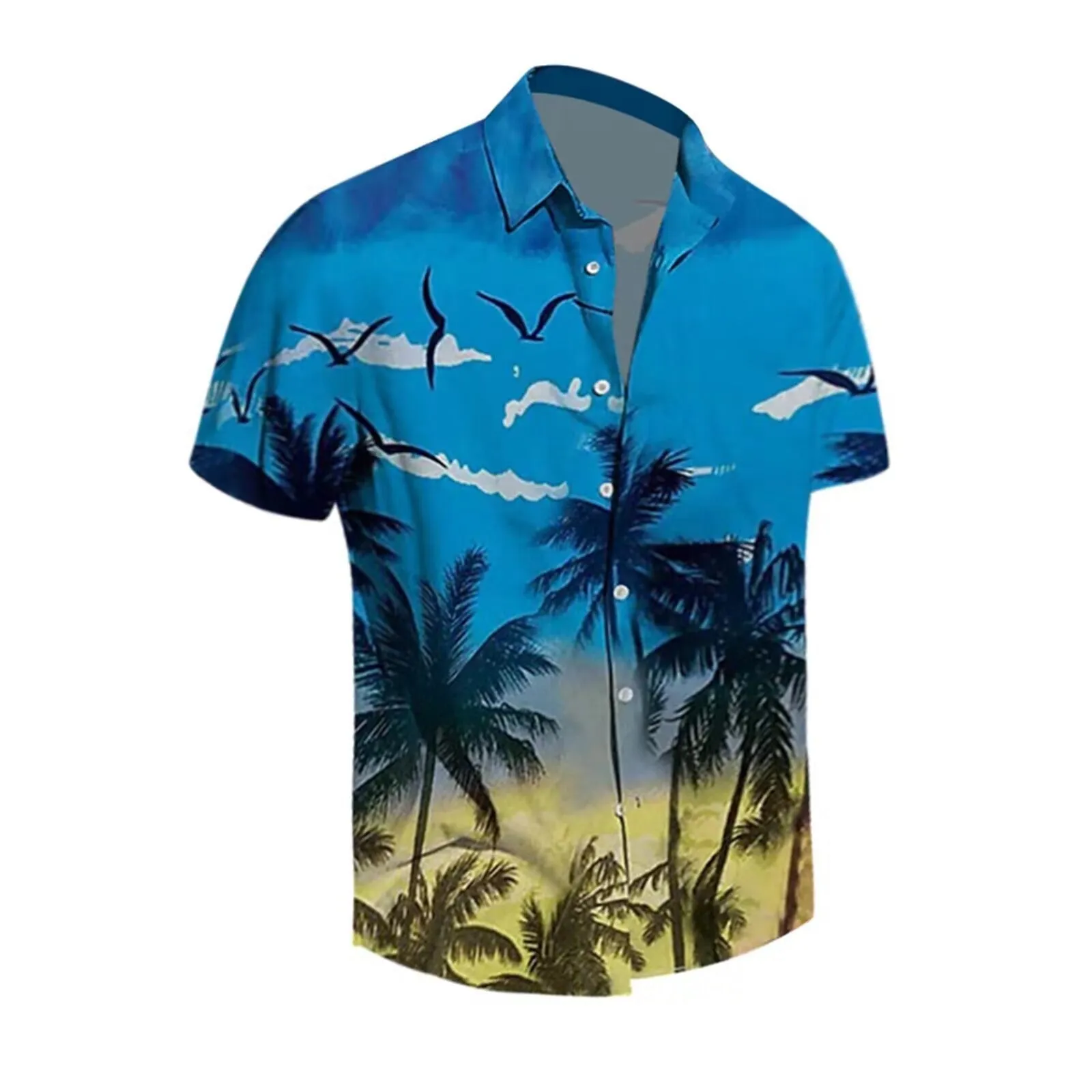 Hawaiian men's short-sleeved shirt with 3D printed colour pattern, regular cut cardigan style