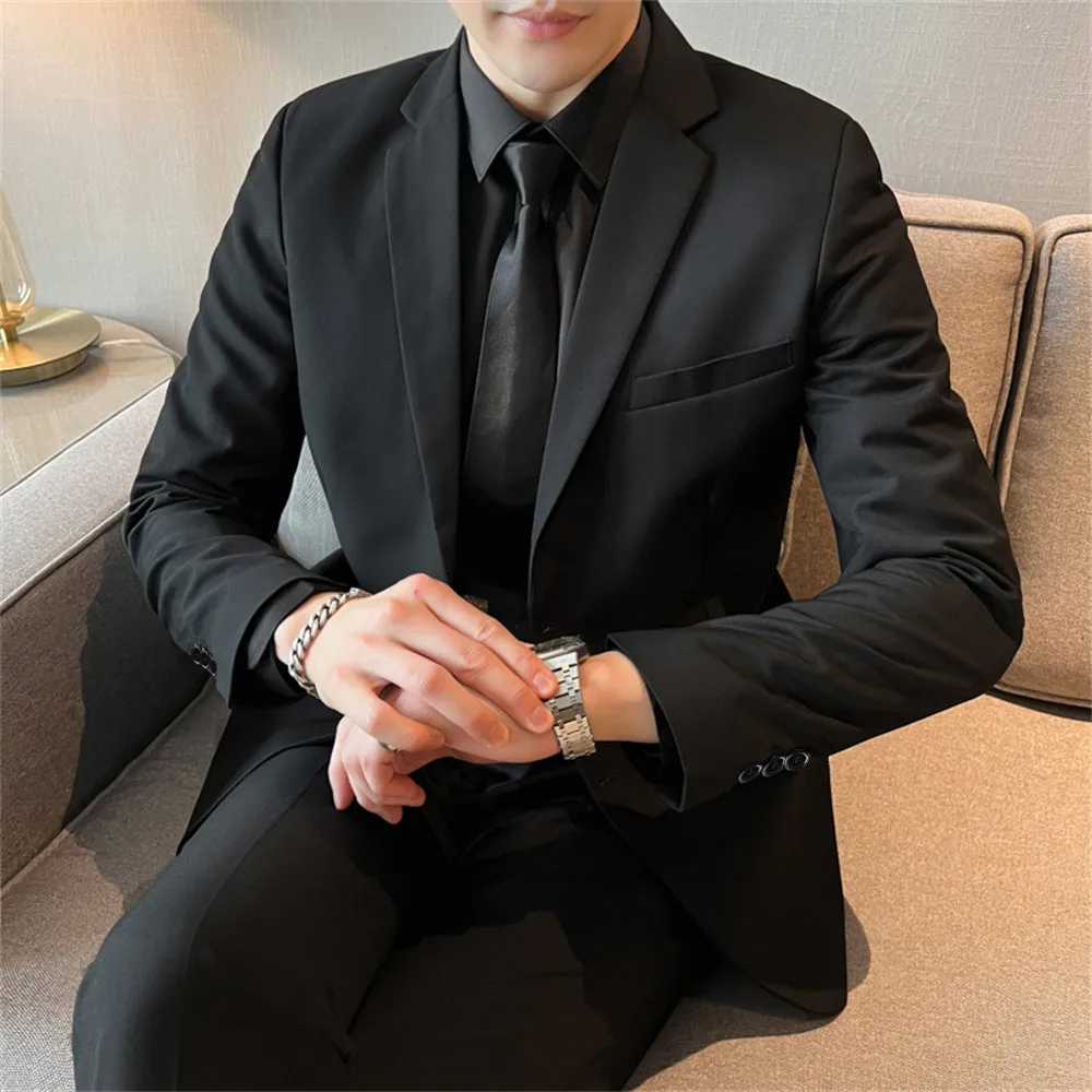 Men's slim fit corduroy suit set with shirt and tie in Korean style, spring collection