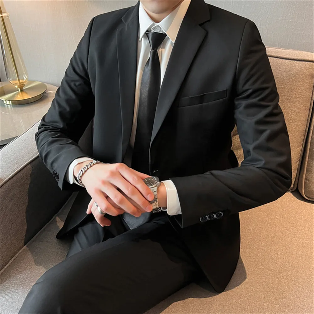 Men's slim fit corduroy suit set with shirt and tie in Korean style, spring collection