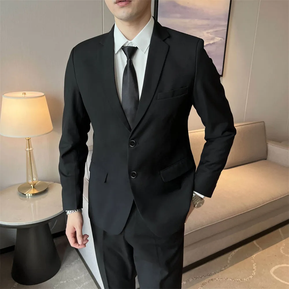 Men's slim fit corduroy suit set with shirt and tie in Korean style, spring collection