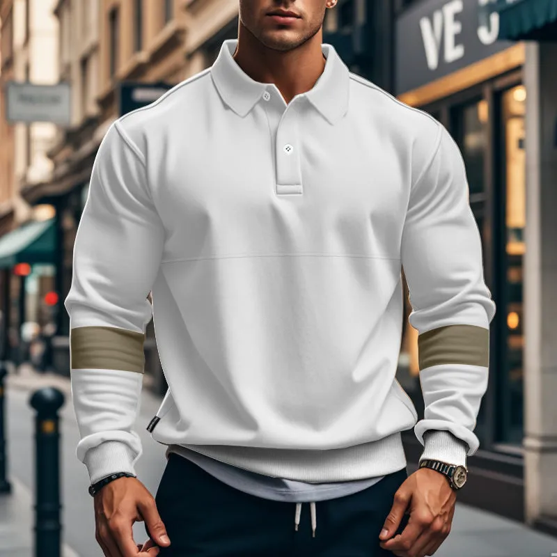Men's long-sleeved lapel polo shirt with button front in five colour options including khaki and black