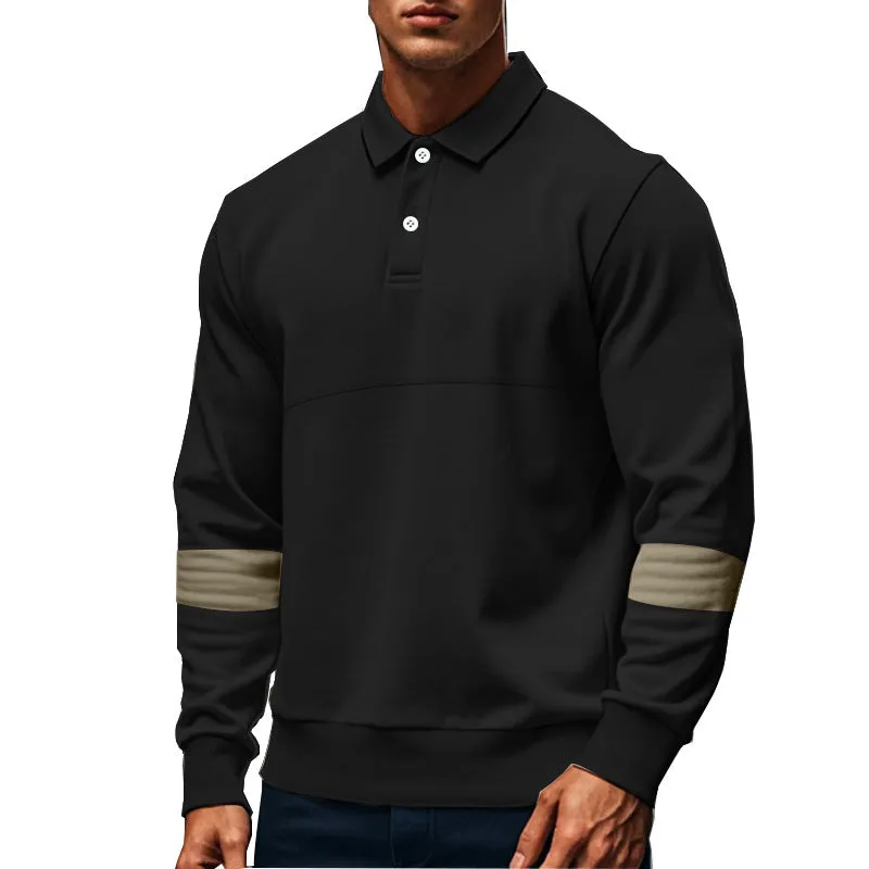 Men's long-sleeved lapel polo shirt with button front in five colour options including khaki and black