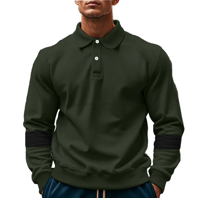 Men's long-sleeved lapel polo shirt with button front in five colour options including khaki and black