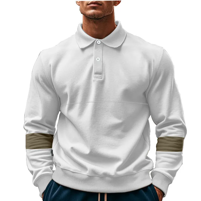 Men's long-sleeved lapel polo shirt with button front in five colour options including khaki and black