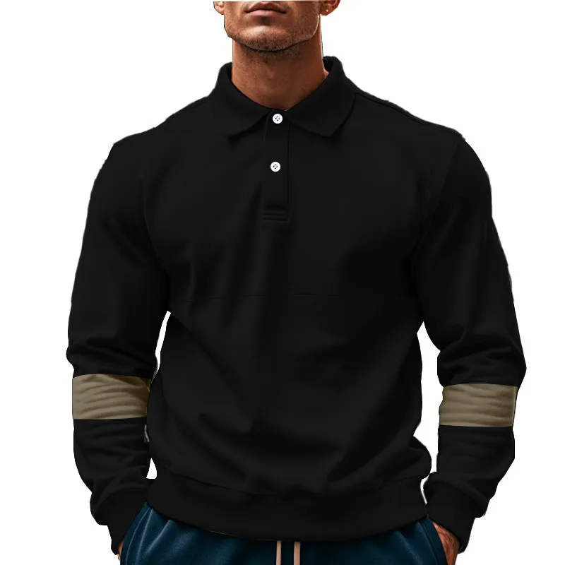 Men's long-sleeved lapel polo shirt with button front in five colour options including khaki and black