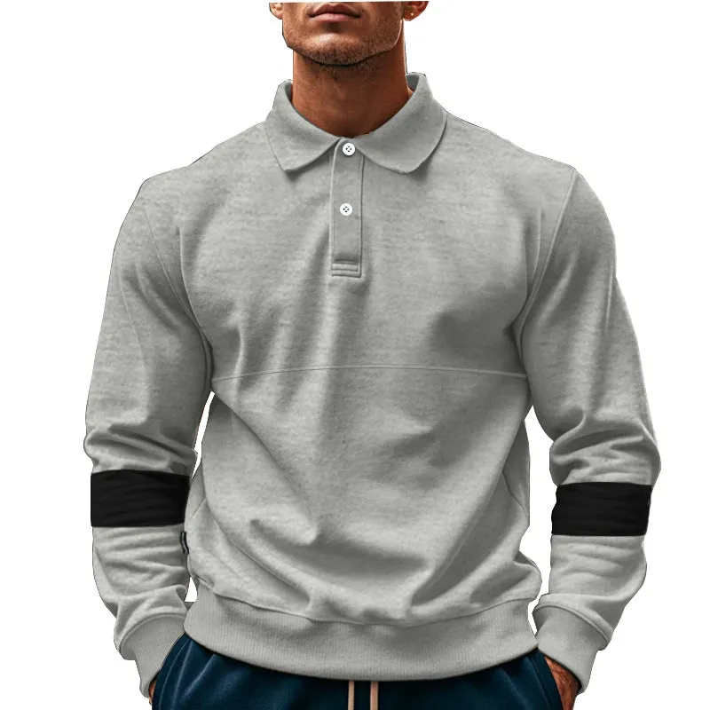 Men's long-sleeved lapel polo shirt with button front in five colour options including khaki and black