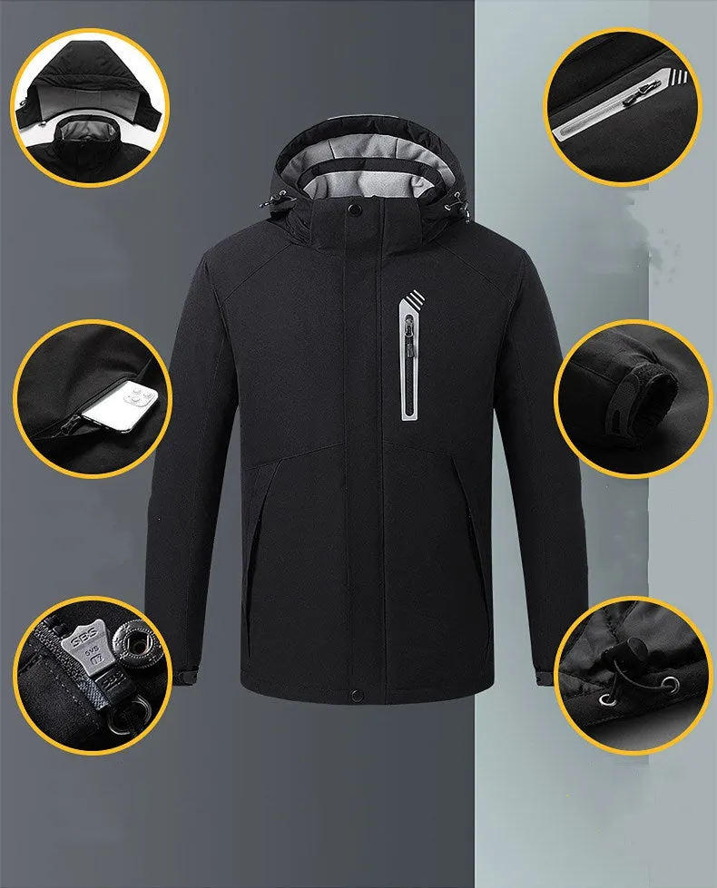 Smart thermostat heated jacket with USB power bank in Army Green, 90% nylon spandex shell and polyester lining