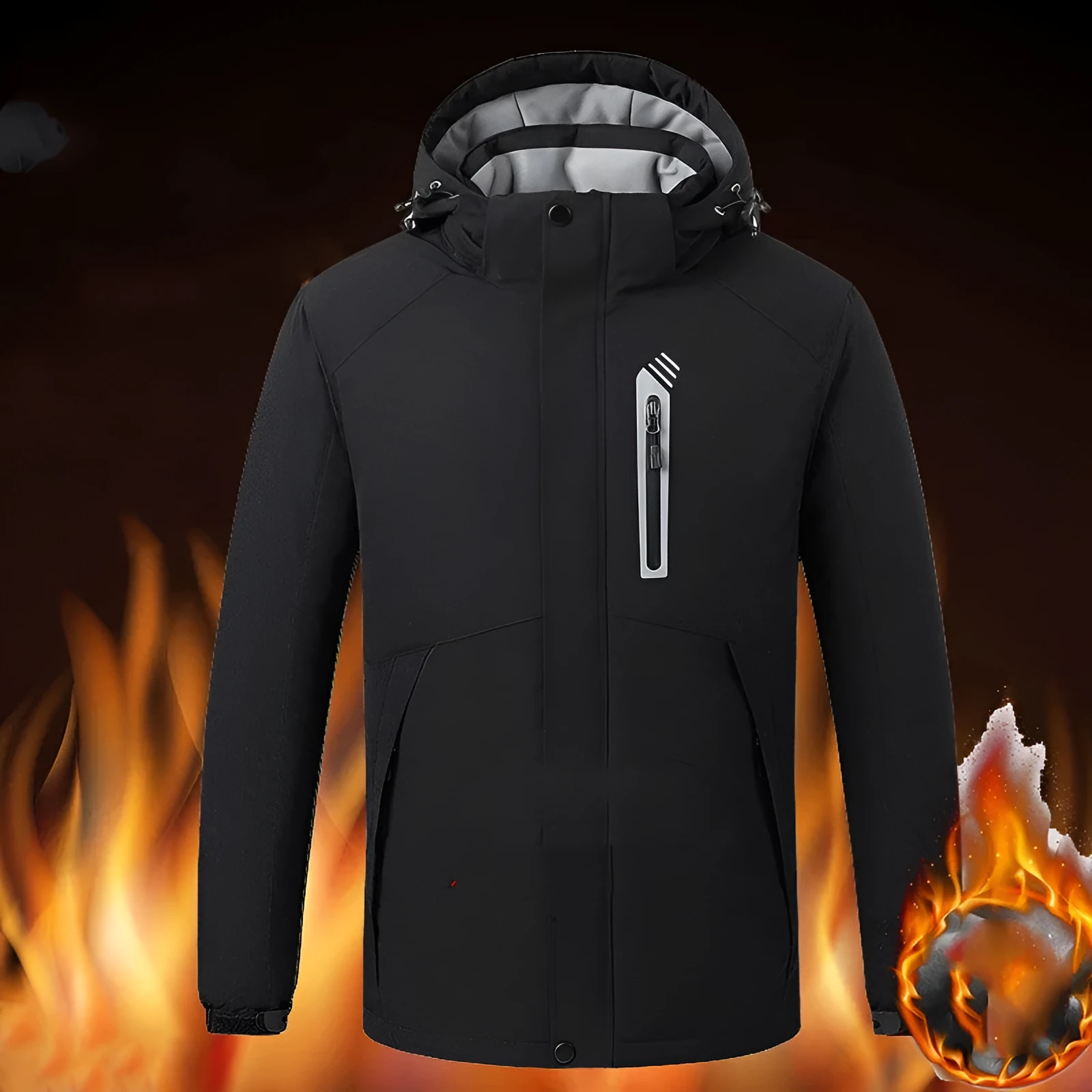 Smart thermostat heated jacket with USB power bank in Army Green, 90% nylon spandex shell and polyester lining