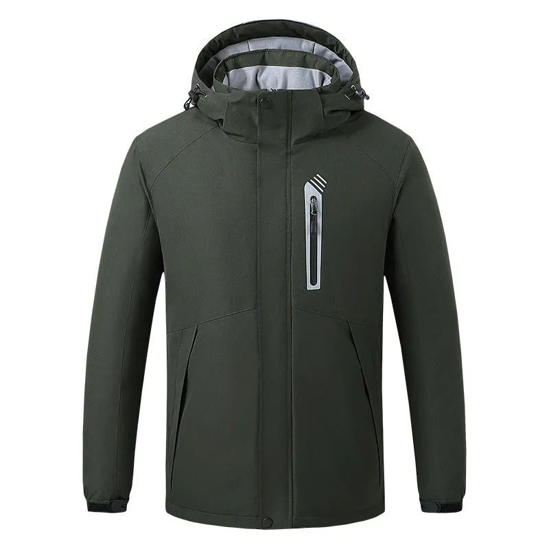 Smart thermostat heated jacket with USB power bank in Army Green, 90% nylon spandex shell and polyester lining