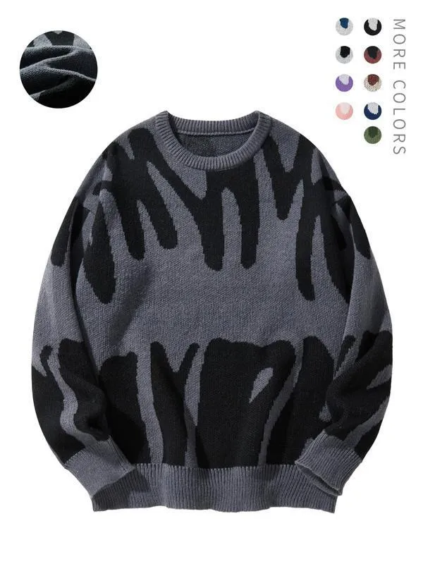 Men's casual knit sweater in green, loose-fit pullover with long sleeves, modal and rabbit hair blend