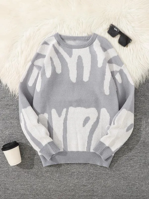 Men's casual knit sweater in green, loose-fit pullover with long sleeves, modal and rabbit hair blend
