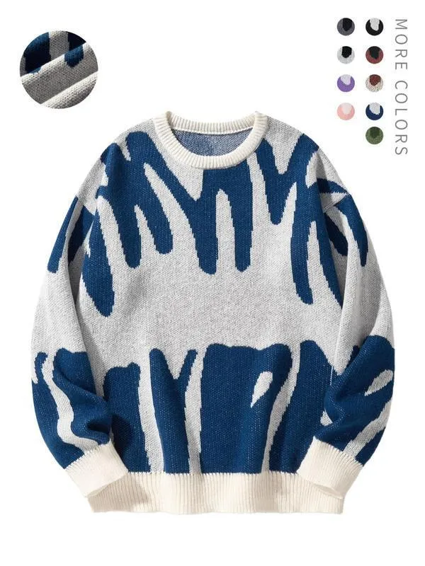 Men's casual knit sweater in green, loose-fit pullover with long sleeves, modal and rabbit hair blend
