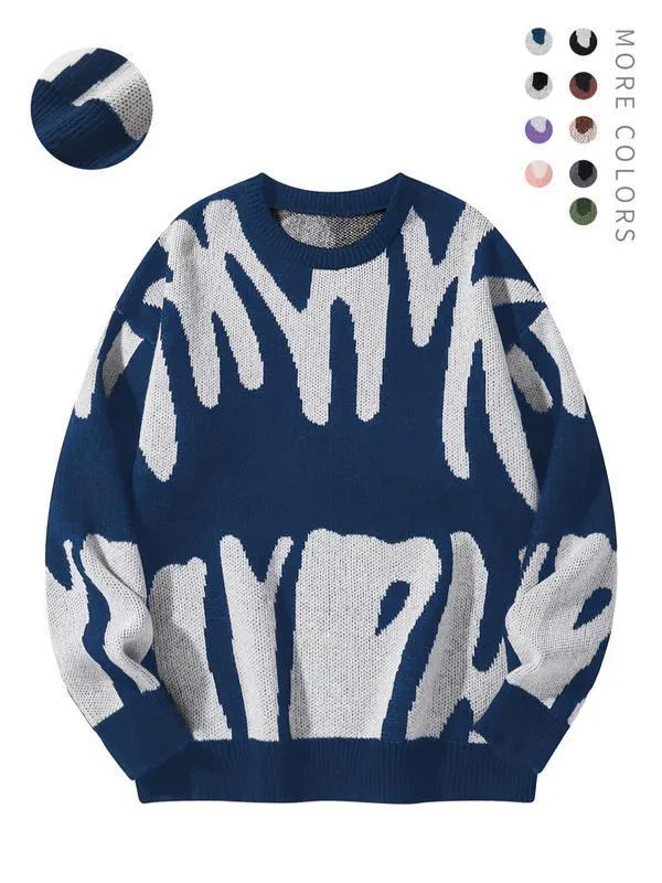 Men's casual knit sweater in green, loose-fit pullover with long sleeves, modal and rabbit hair blend