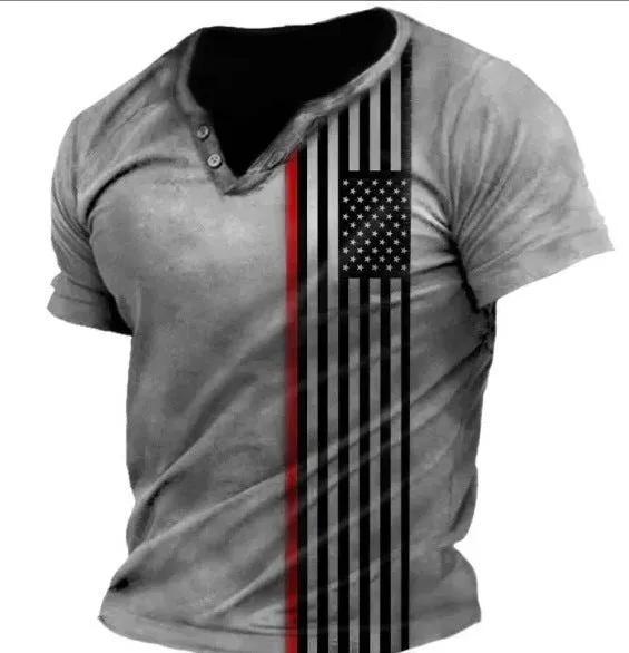 Men's blue short sleeve sports shirt with 3D printed pattern, button front, and lapel.