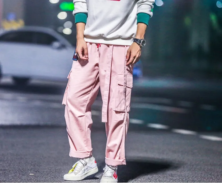 Influx men's Harajuku Hong Kong wind harem pants in black with loose straight-leg cut and waistband