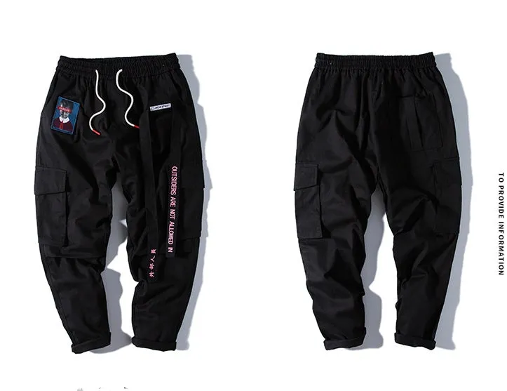Influx men's Harajuku Hong Kong wind harem pants in black with loose straight-leg cut and waistband