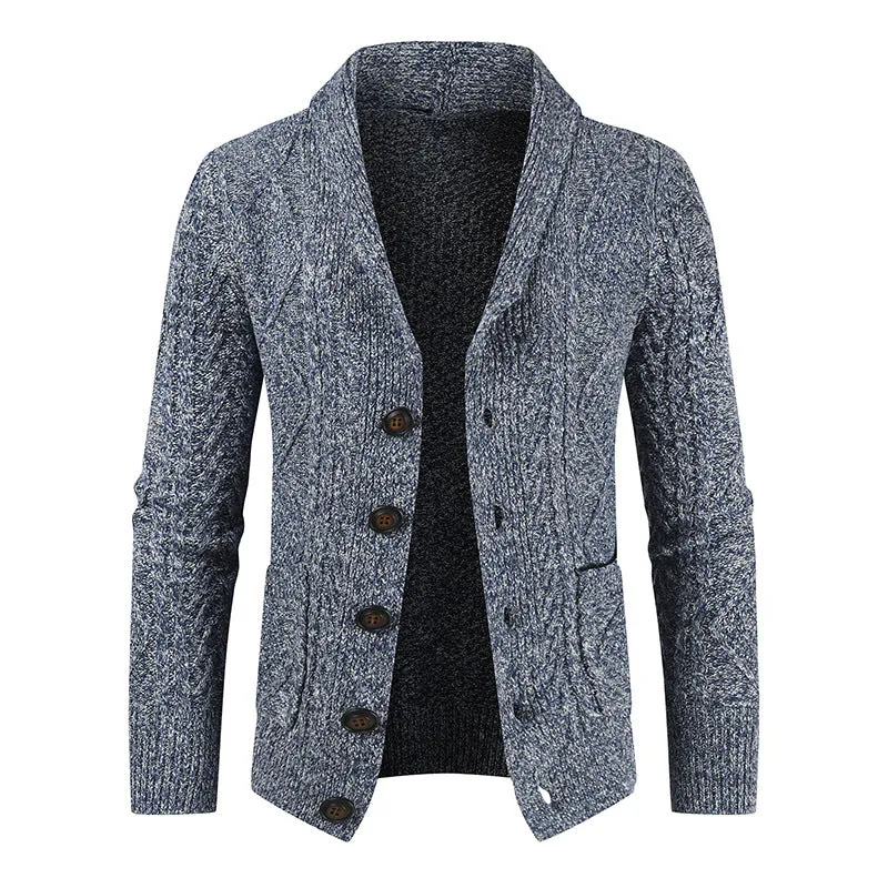 Men's knitted cardigan v-neck loose thick sweater jacket in black, front view