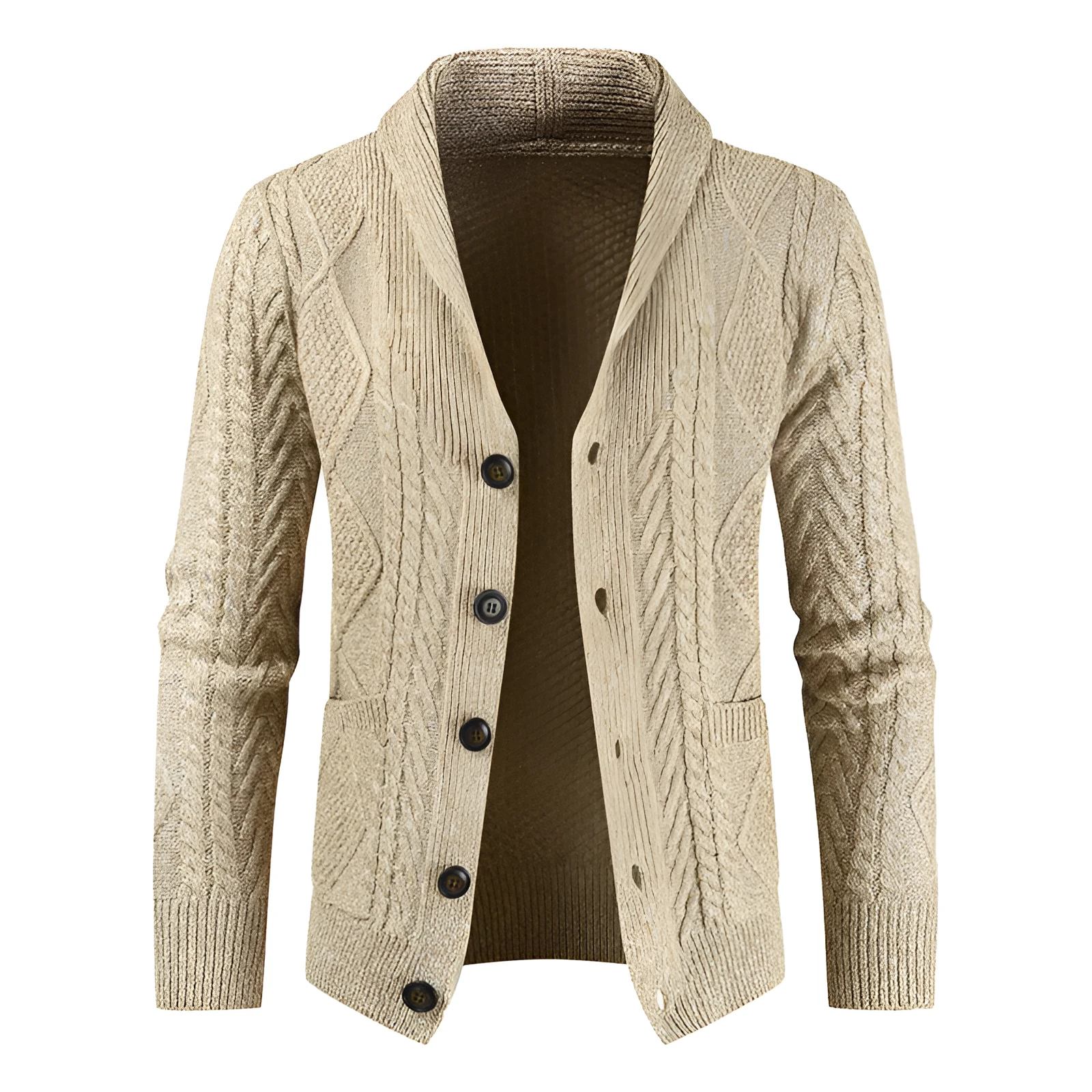 Men's knitted cardigan v-neck loose thick sweater jacket in black, front view