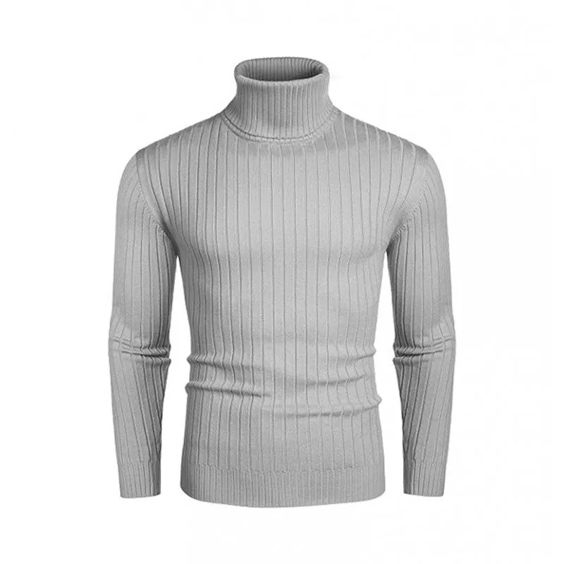 Men's striped high-neck pullover sweater in core sand acetate fabric, long sleeves, available in multiple colours