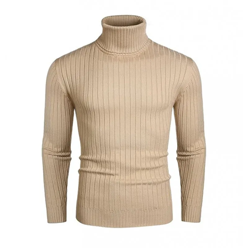 Men's striped high-neck pullover sweater in core sand acetate fabric, long sleeves, available in multiple colours
