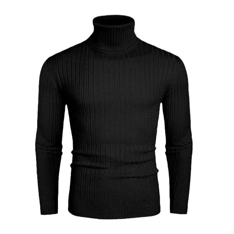 Men's striped high-neck pullover sweater in core sand acetate fabric, long sleeves, available in multiple colours